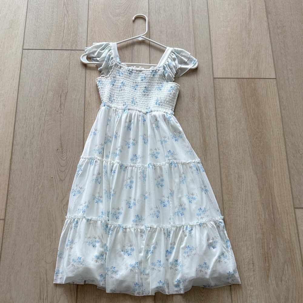 Rare Editions White and Blue Floral Dress